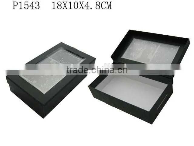 Custom Black Paper Gift Packaging Paper Box with Clear PVC Window Wholesale P1542