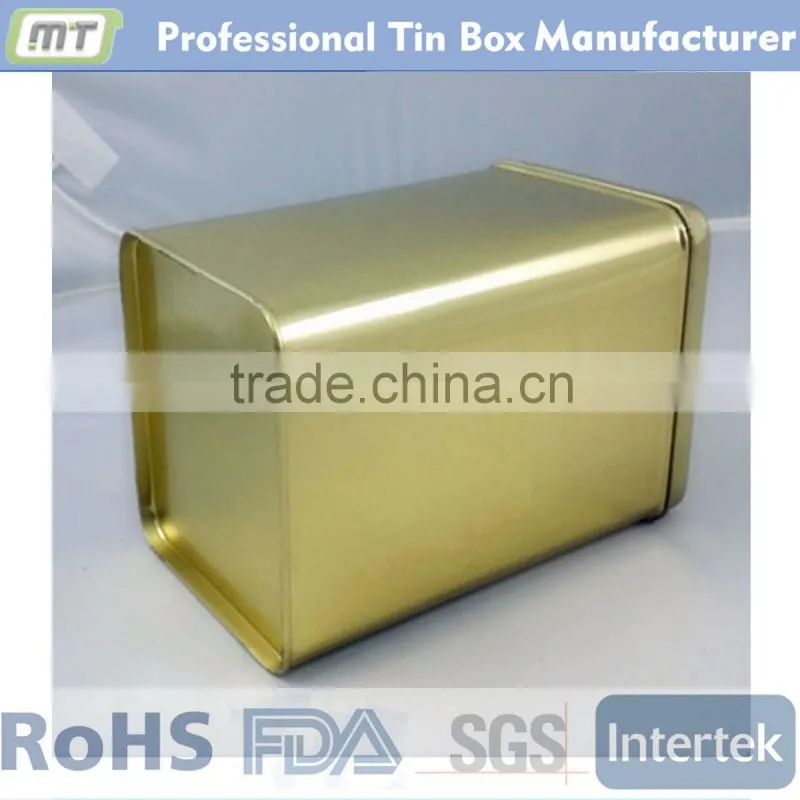 silvery or golden square tin box with good quality
