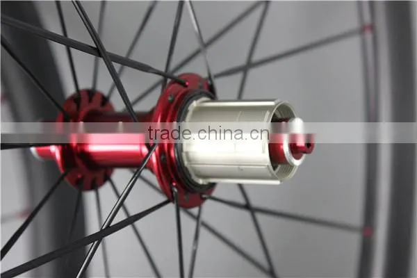 Full carbon fiber road bike wheelset red R13 hubs carbon bike wheels W56T