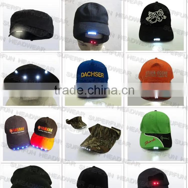 100% cotton embroidery cute logo LED cap