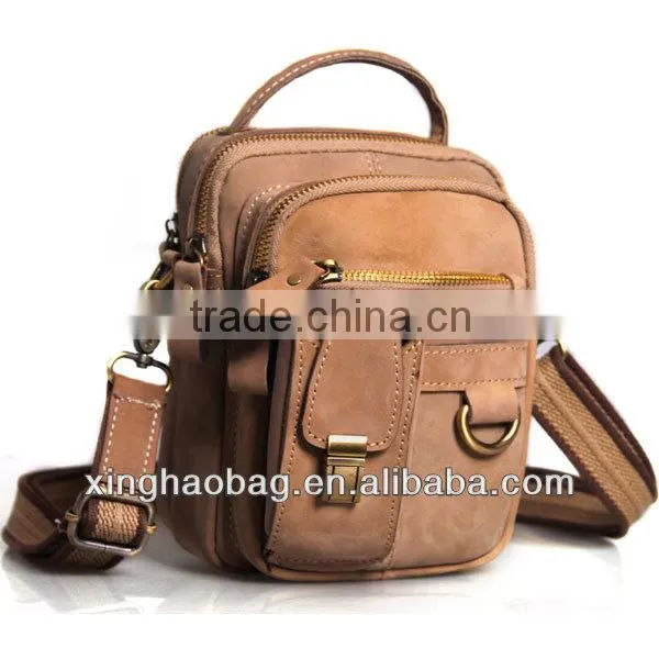 Multifunctional long strap small leather duffle bag for men