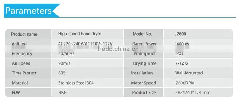 high speed automatic hand dryers for hotel