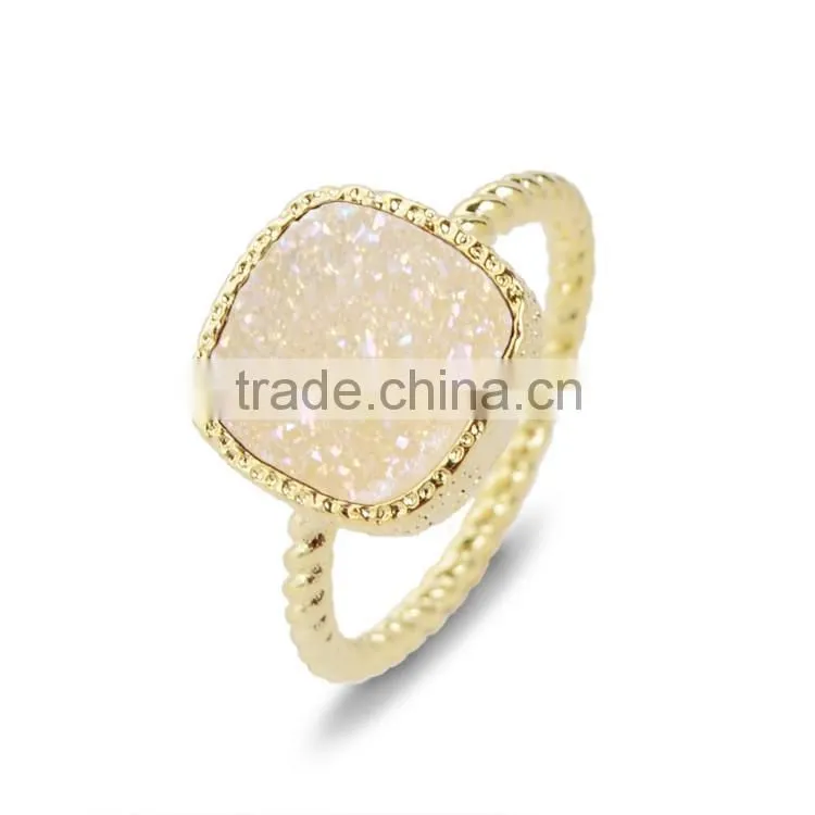 Navy Blue Druzy Ring Cushion Square Cut Stacking