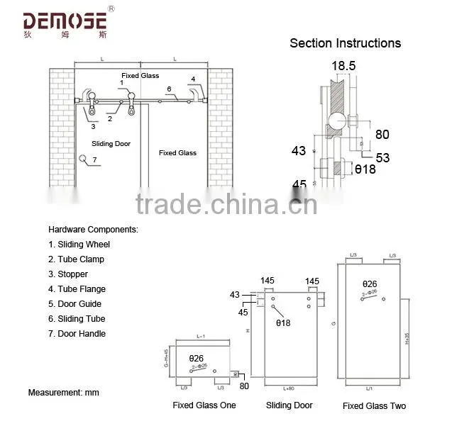 3 Panel Triple Sliding Frameless Glass Door For Exterior Balcony (DMS-005)