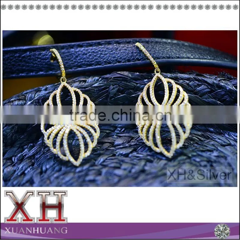 18 K gold plated 925 sterling silver leaf drop earring