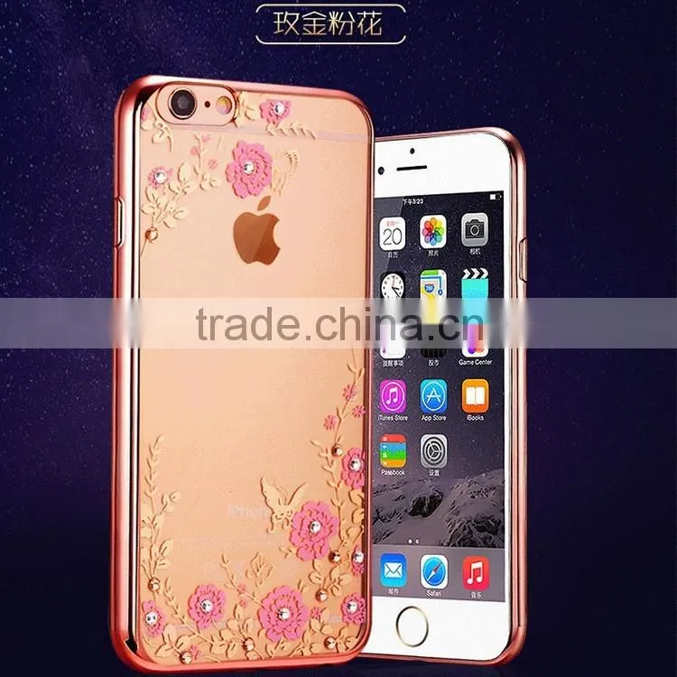 Luxury Diamond Flower Ultra-thin Clear Hard Back Case Cover For iPhone 6 6s Plus