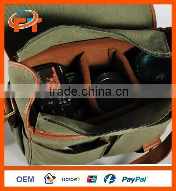 Canvas camera bag for 1 camera 2 lens and can for ipad
