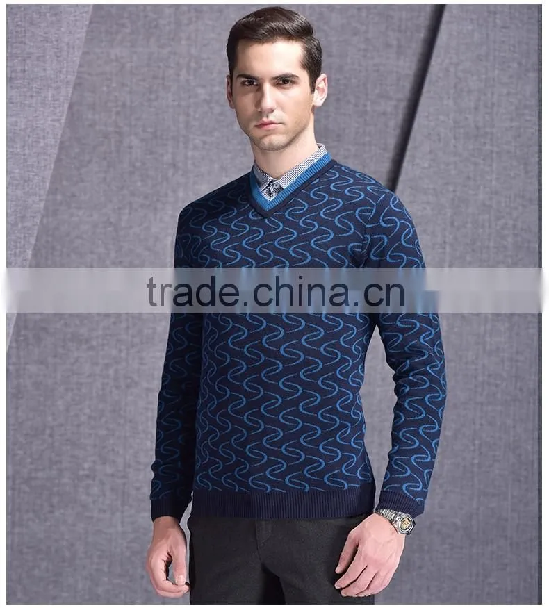 2016 new design v -neck patterned fashion man sweater geometrical design trendy
