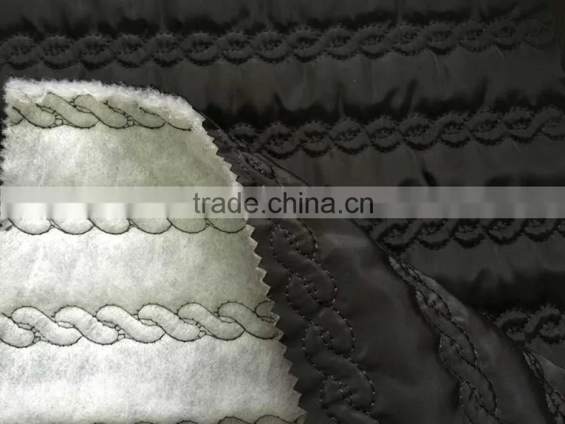 polyester stripe with fashion embroidered padded quilting fabric