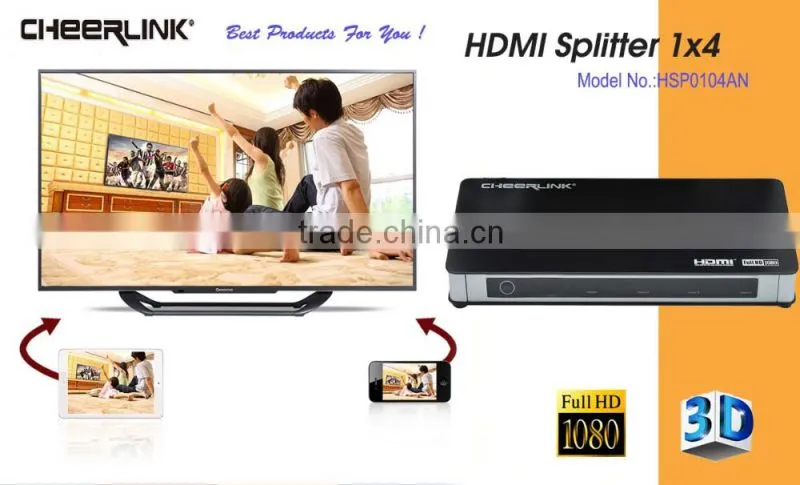 cheerlink full hd 1080p 1-input 4-output hdmi splitter 1x4 / black-eu plug