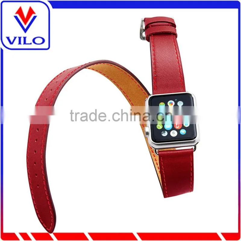 Genuine Leather Double Tour Replacement Watchband with Adapter Clasp for iWatch Apple Watch Band 38mm 42mm