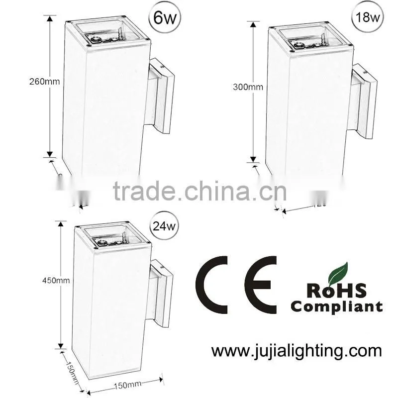 2016 Newest Design up and down led Light 6w 10w 18w 24w 36w outdoor wall light for garden yard lawn hotel
