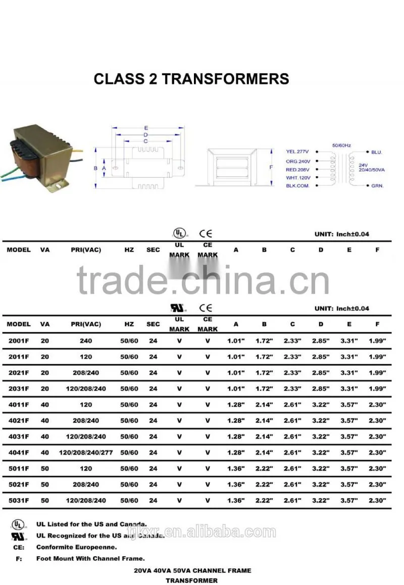 UL, CUL, CE approved 120V 208V 240V 277V 480V input,24V output, 5W to 100W, class 2 transformer