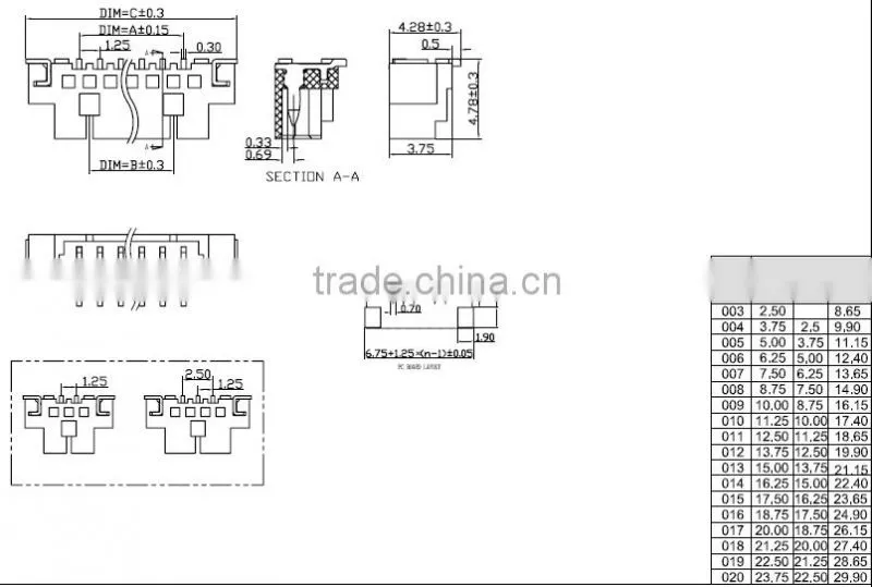 Pitch:1.250mm Right angle Wafer connector SMT Type