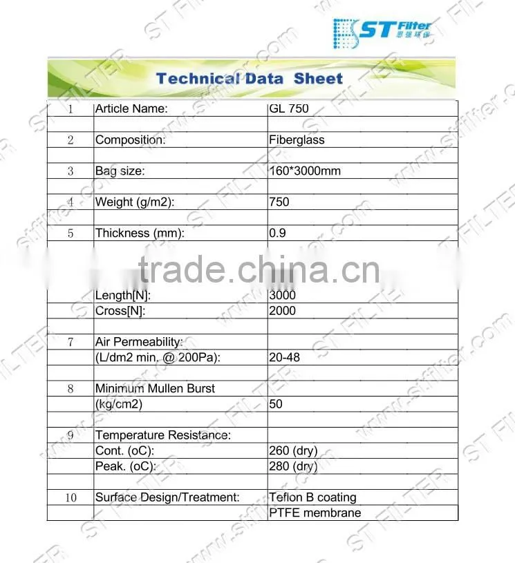 anti corrosion industrial filter bag for nonferrous metallurgy, fiberglass e ptfe membrane filter bag