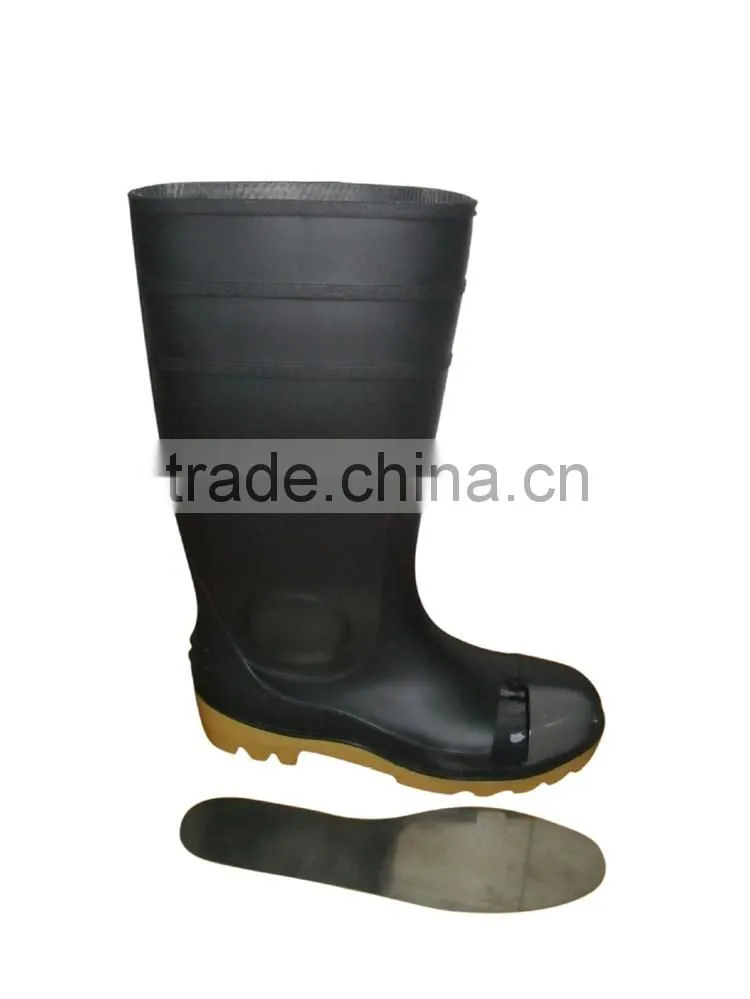 Yellow PVC rain boots with steel toe,safety rain shoes