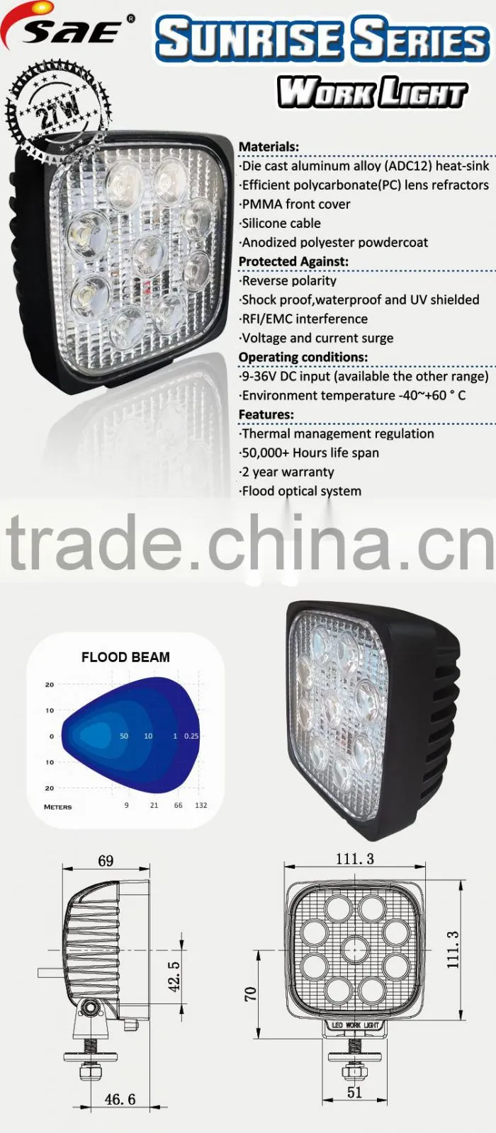 27w auto led work light with trucks suv atv jeep off road