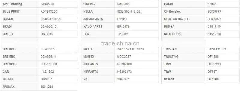 0 986 479 R29 09.A966.10 DF6239S BG9067 43512-60180 4351260180 G3000 ceramic brake disc rotor