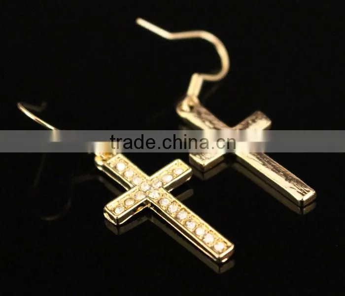 crystal gold cross dangle women earrings