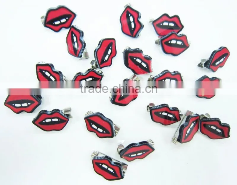 Red Lip With White Teeth Rhodium Safety Clothing Custom Metal Badge Pin
