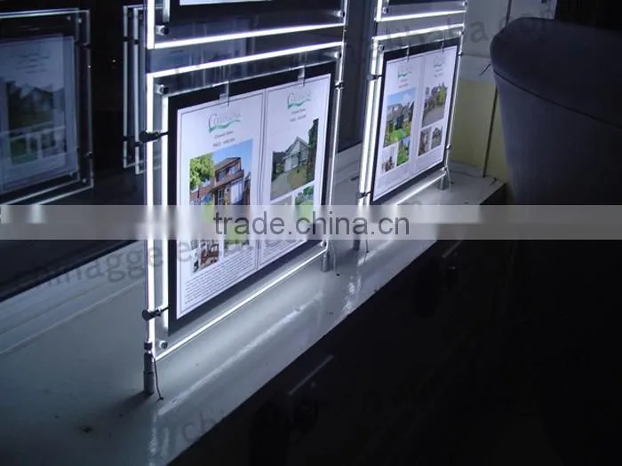 Super Slim Acrylic Real Estate Agents Display LED Window Light Pockets