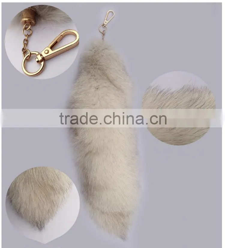 Natural Silver Fox Tail Fur Keychain / Fox Fur Tail keychain / Dye Colorful Fox Tail Keychain