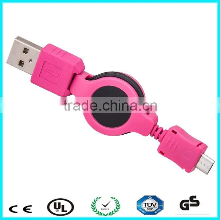 Black blue pink white green retractable micro usb cable
