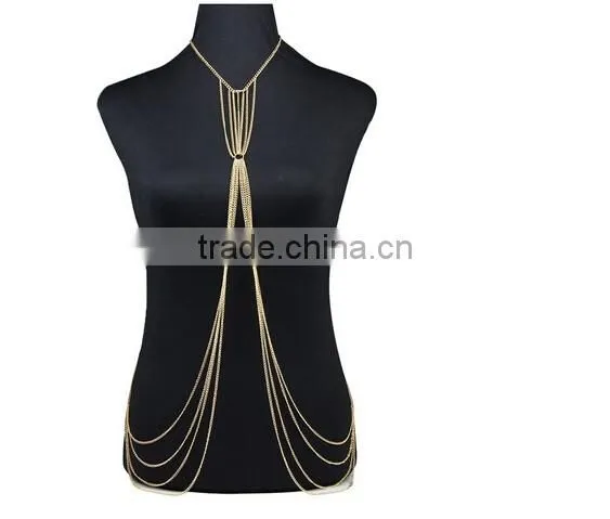2016 Women Summer Bikini Tassels gold body jewelry, long sexy body chains