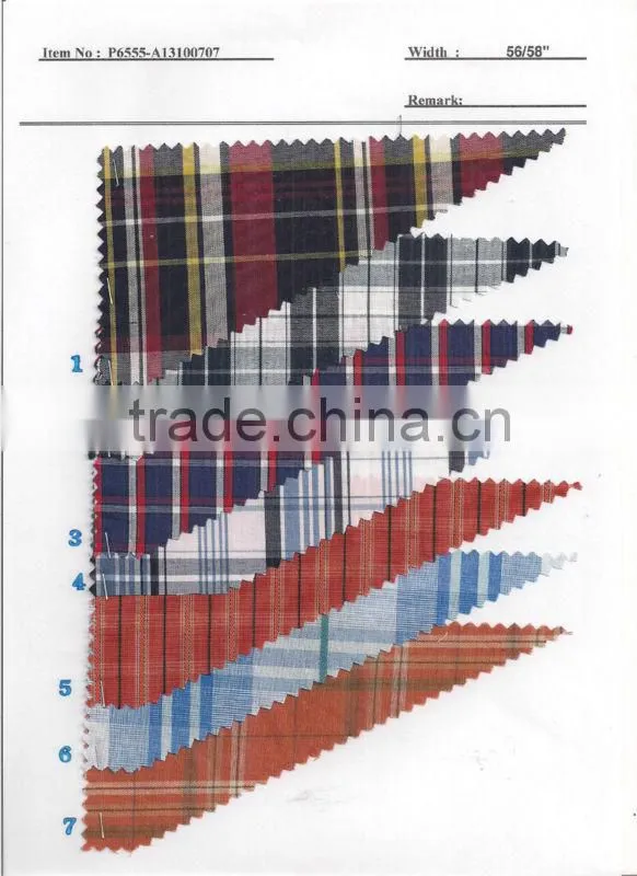 100% Cotton Yarn Dyed Shirting Fabric Textile Stock:P6555-A13100707