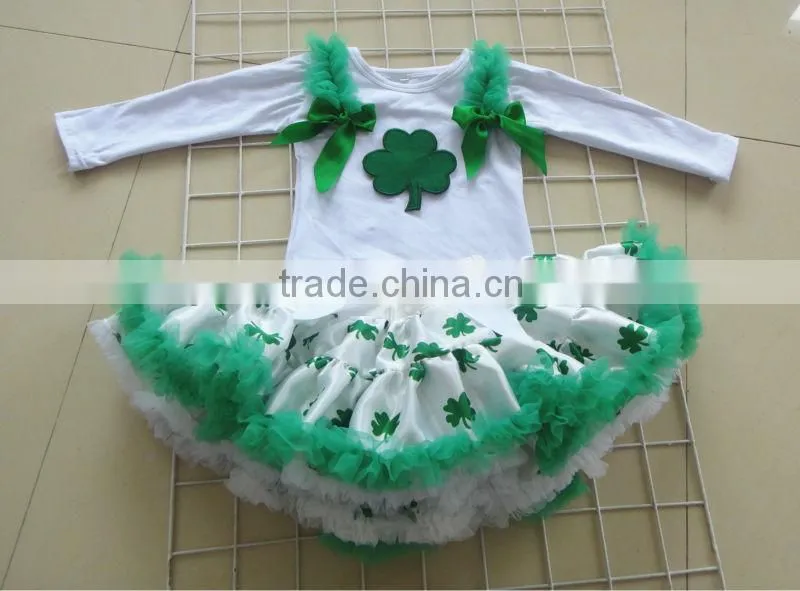 2013 LONG SLEEVE Saint Patrick's Day Pettiskirt in Set with Cotton Top for Infant &Toddler Girls