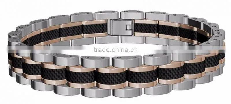 Customer Mens Gold Black Power Element 316L Stainless Steel Bracelet with 2K carbon fiber