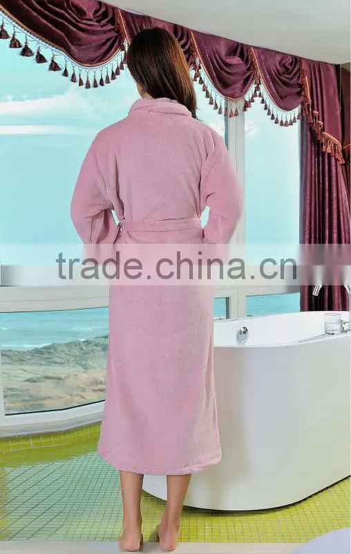 super soft coral fleece bathrobe for woman with pocket
