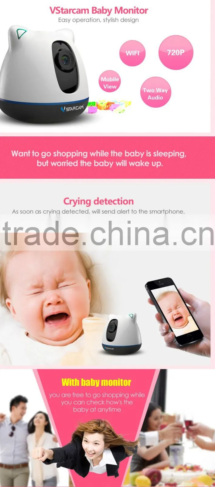 VStarcam H.264 720P long distance electronic baby monitor wireless