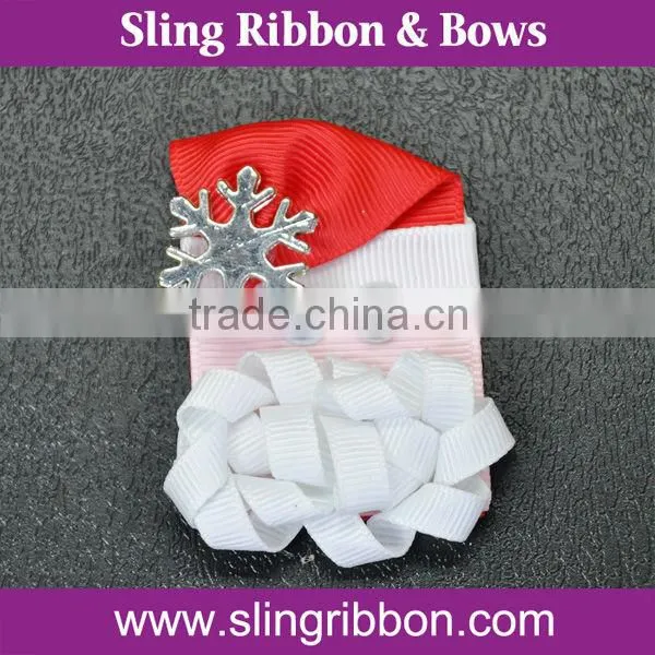 Ribbon Handmade Father Christmas Hair Clips For Kids