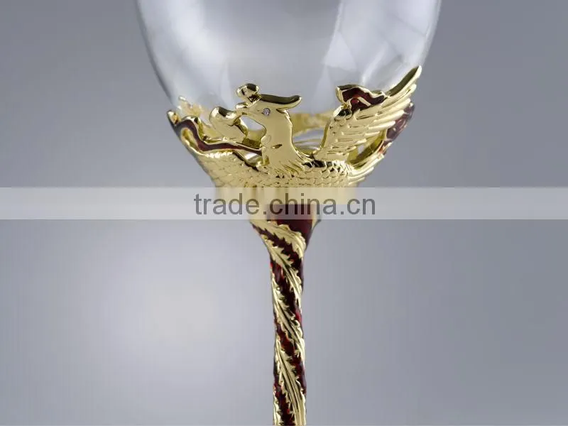 RORO Auspice dragon and phoenix enamel crystal glass red wine glass