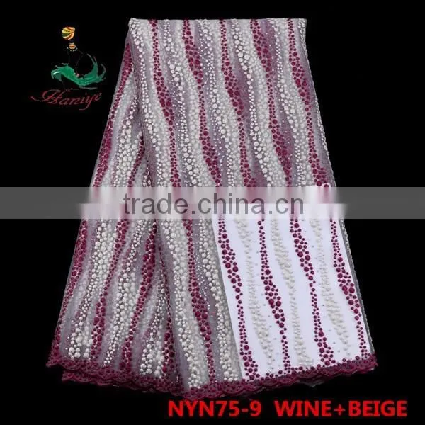 Haniye 2016 wholesale beaded lace fabric/white tulle lace fabric /NYN75
