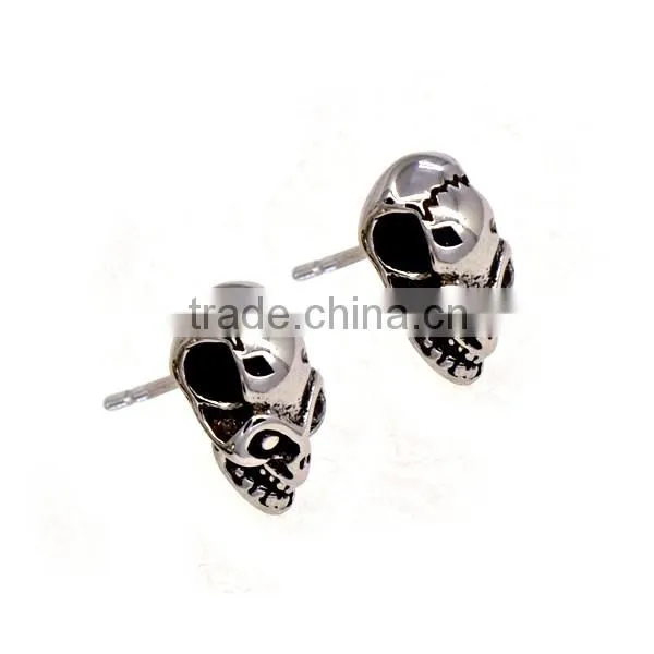 316L Stainless Steel Antique Silver Jewelry Mesn Hollow Skull Earrings