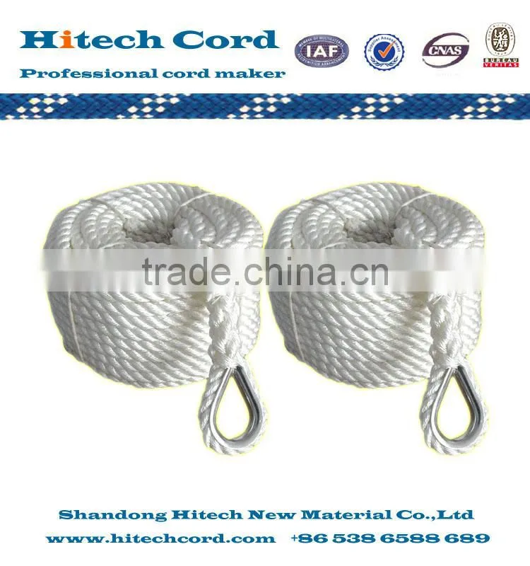 3 strands twisted polyester rope with eye splice