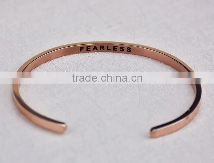 Simple Thin Stainless Steel Hand Stamped Message Bangle Bracelet "wild at heart"
