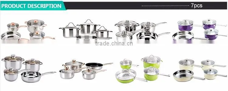 High quality stainless cooking pot kitchen 7pcs cookware sets surgical steel cookware