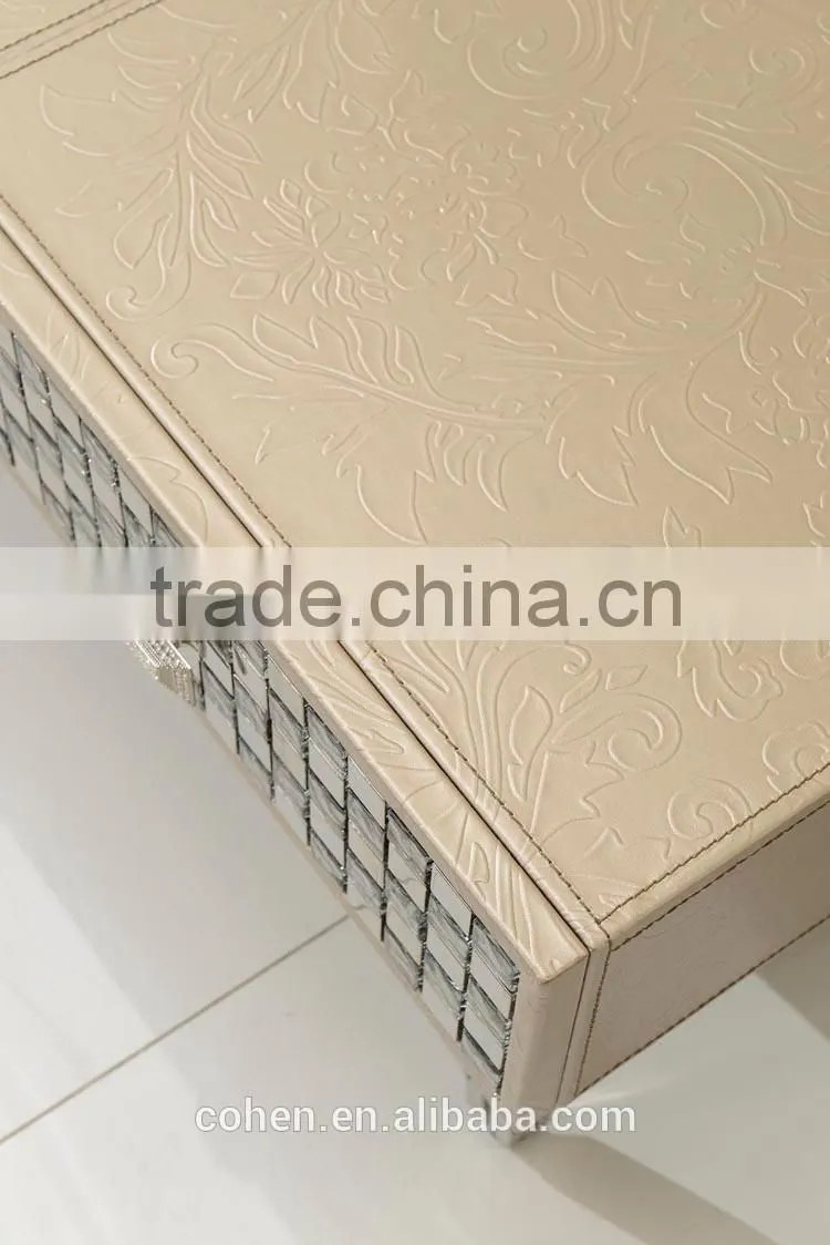 High end royal mosaic decoration livingroom stainless steel furniture coffee table/center table covered by real leather/PU