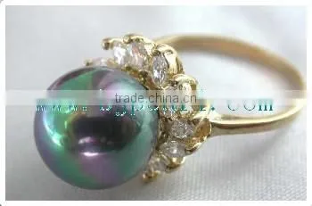 18K gold ring diamond ring and seawater pearl ring