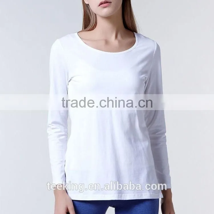 100%cotton plain long sleeve loose fit t shirt for women