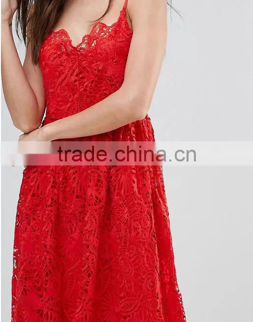 Alibaba Clothing OEM Shiny Red lady Women Midi dresses Prom Lace Dresses