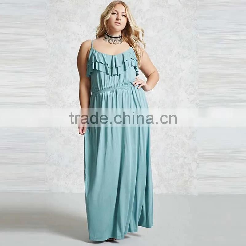 2017 Summer Women Ruffled Maxi Dress Plus Size Cocktail Dress For Fat Lady HSd9039