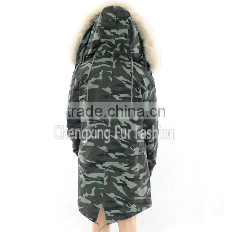 CX-G-P-03C Latest Genuine Raccoon Fur Lined Fashion Fur Parka with Fur Hood