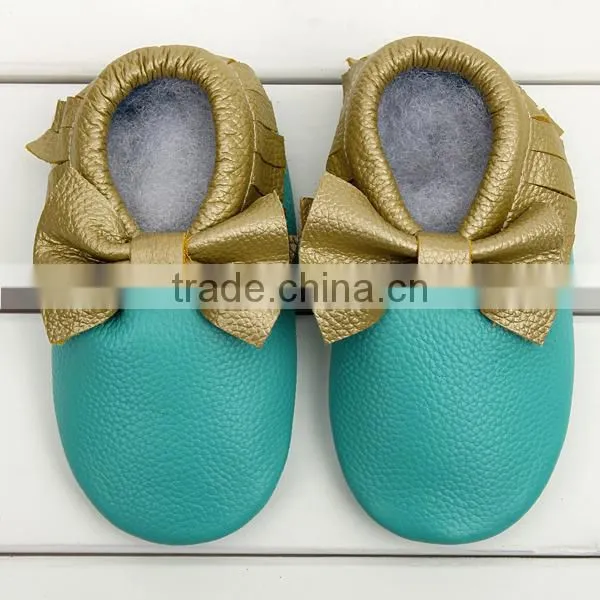 Fashion newest baby shoes knot bow toddler shoes nice forest green baby moccasins