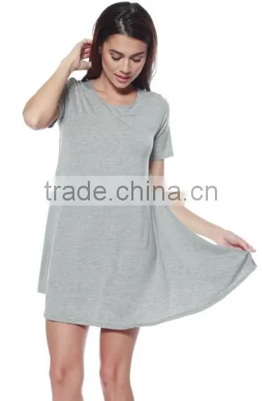 Women Clothing Shortsleeve Loose Flowy Stretch Fabric Knit Crewneck Tunic dresses for women