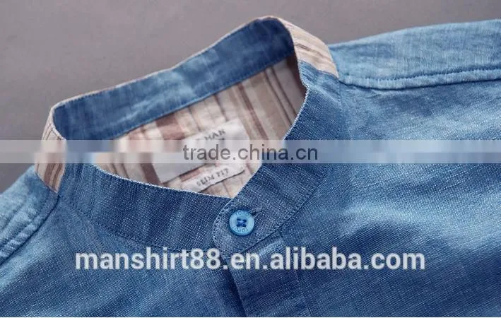 2016 new style roll up sleeve Mandarin collar linen cotton shirts for men