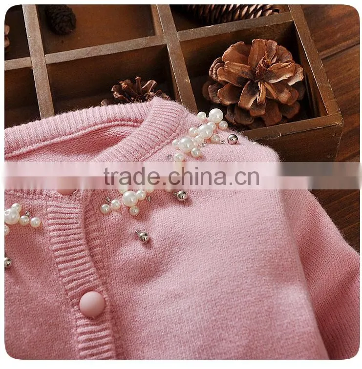 Sweet Baby Girls Cotton Sweaters Design With Beads and Bowknots For Children Knitted Cardigan